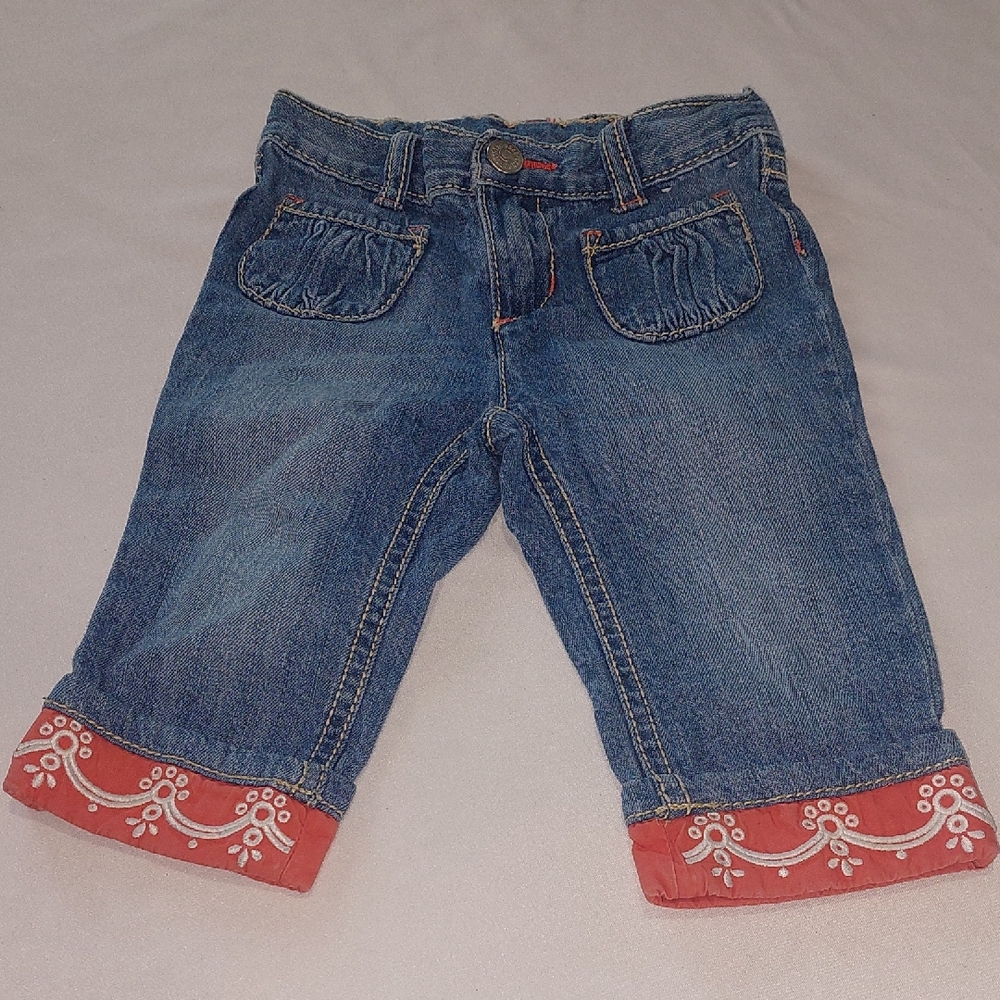 Gymboree Blue Jeans with Redand White Embroidered Cuffs.18 -24 Months